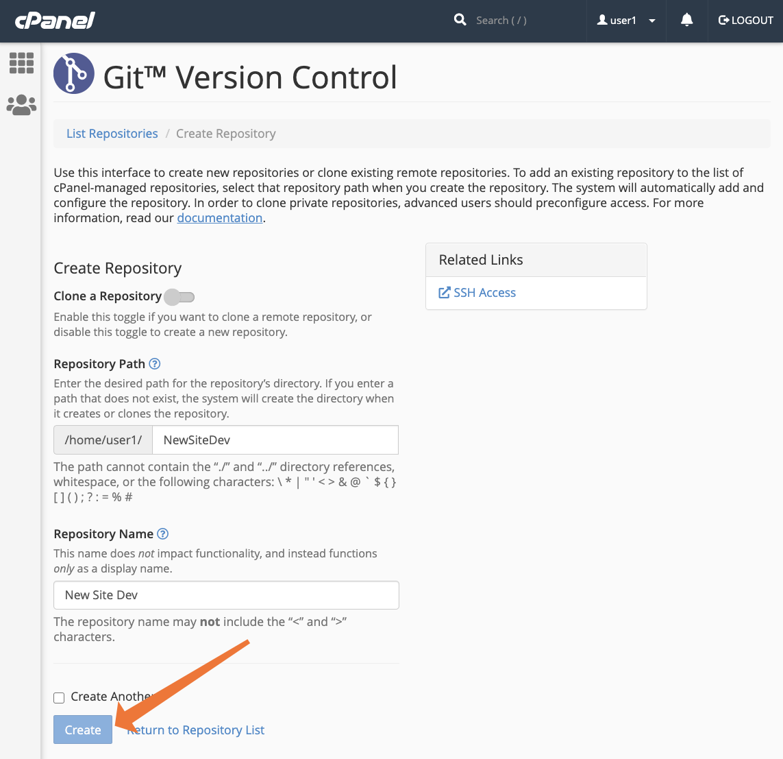 cPanel Git Version Control