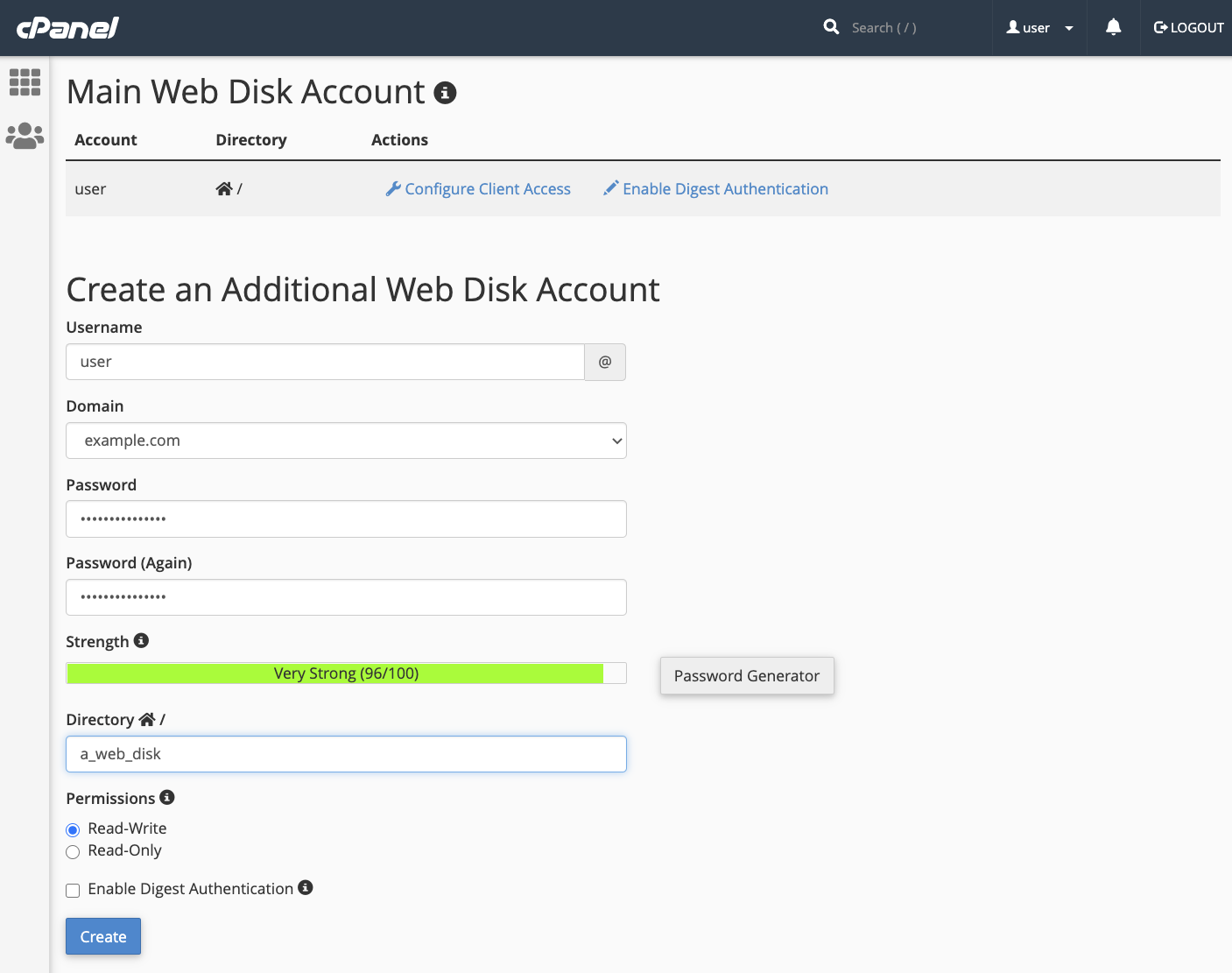 cPanel Additional Web Disk
