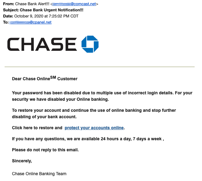 Example of a phishing email.