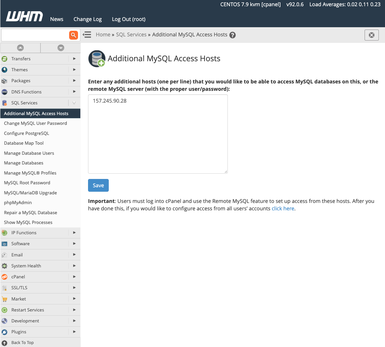 cPanel Additional Access Hosts