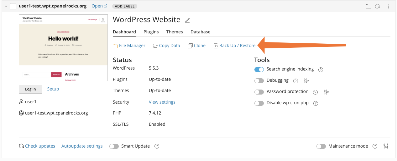 WordPress Toolkit Backup
