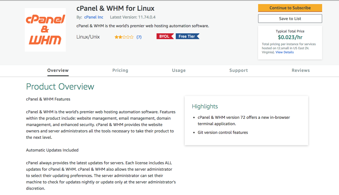 cPanel & Whm for Linux Screenshot from the Amazon Marketplace