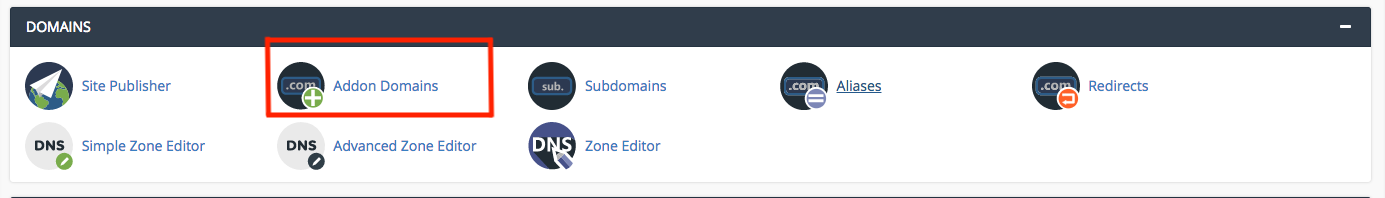 Addon Domains in cPanel Interface 
