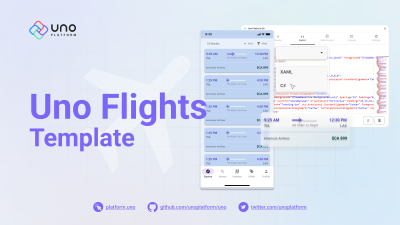 Screenshot of a flight app user interface and the generated code.