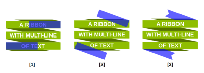 The second ribbon in three pictures: with two rectangles created, two rectangles rotated, and applied clip-path