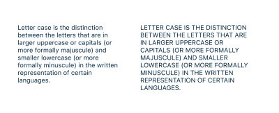 Comparison of two paragraphs, where one is written with lowercase, and the other one with capitalized