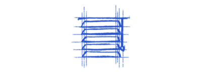 Hand-drawn Venetian blinds icon illustration sketched in blue ink