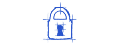 Hand-drawn padlock icon illustration sketched in blue ink