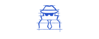 Hand-drawn detective icon illustration sketched in blue ink