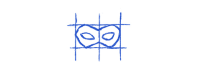 Hand-drawn mask icon illustration sketched in blue ink