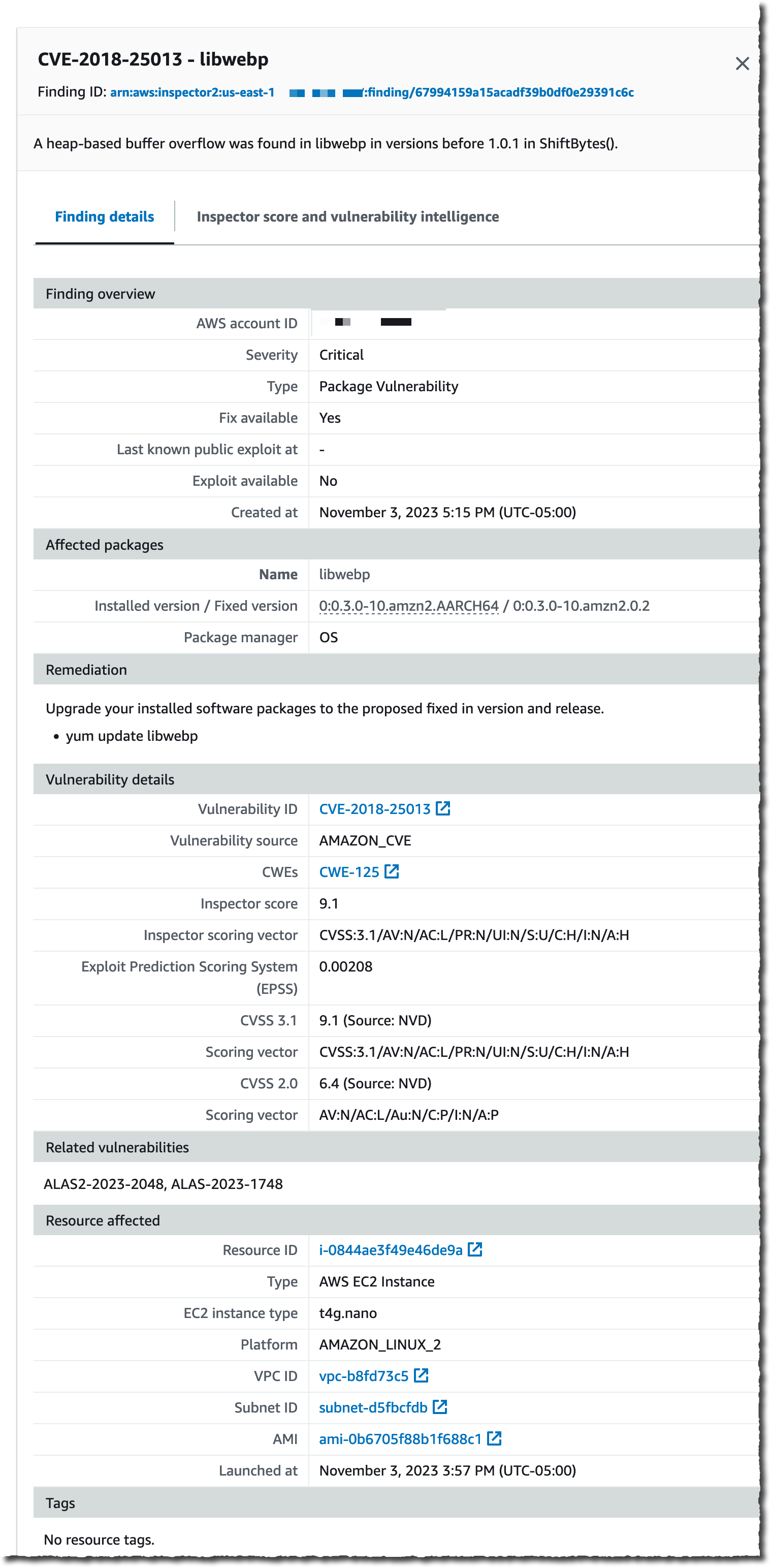Inspector details of a finding