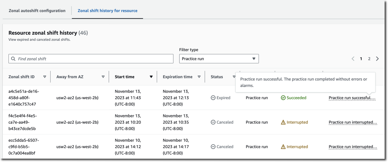 ARC Zonal Shift - practice run