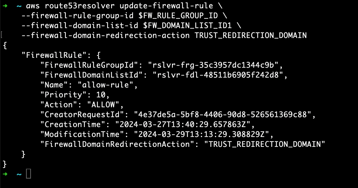AWS CLI to update the DNS firewall rule