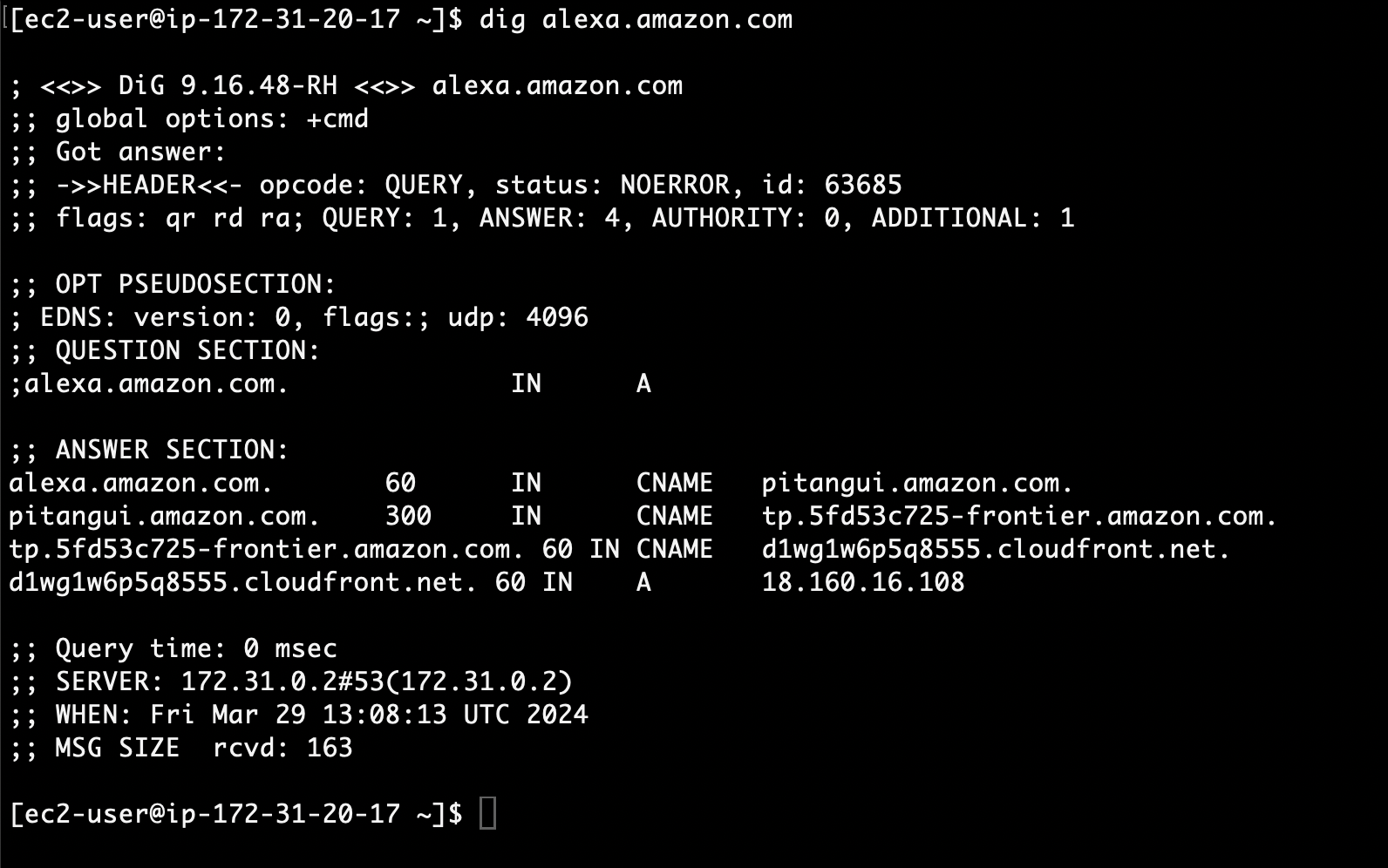 DNS resolution for the full CNAME chain