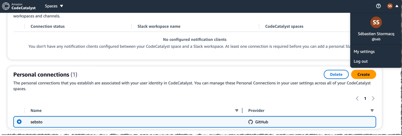 Link personal CodeCatalyst account to your git hosting provider account