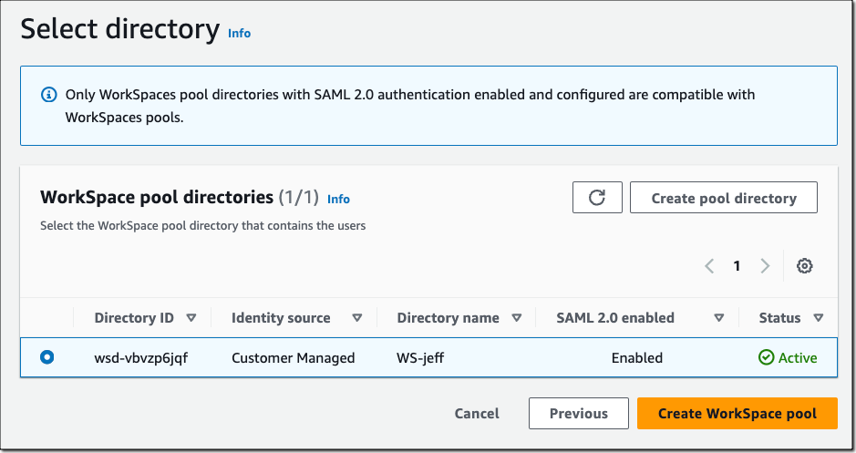 WorkSpaces Pools Directory