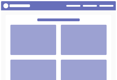 A simplified wireframe illustration of a wide viewport website. There are four large colored blocks that take up the bulk of the main content area, and it is unclear if they are content placeholders or intended to be interactive items.