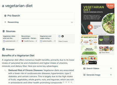 An example of various interactive elements in a conversational search for a vegetarian diet