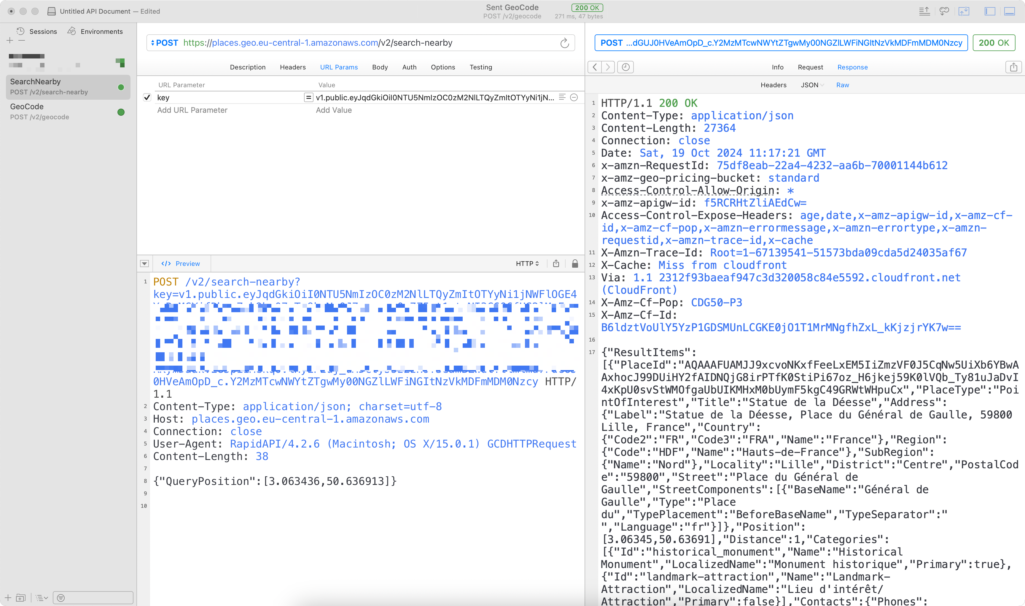 Amazon Location Service - API call for places of interest
