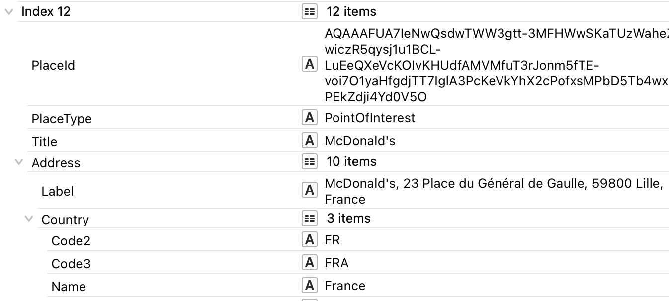 Amazon Location Service - SearchNearby result