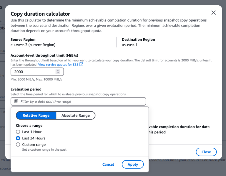 Time-based snapshot copy for Amazon EBS