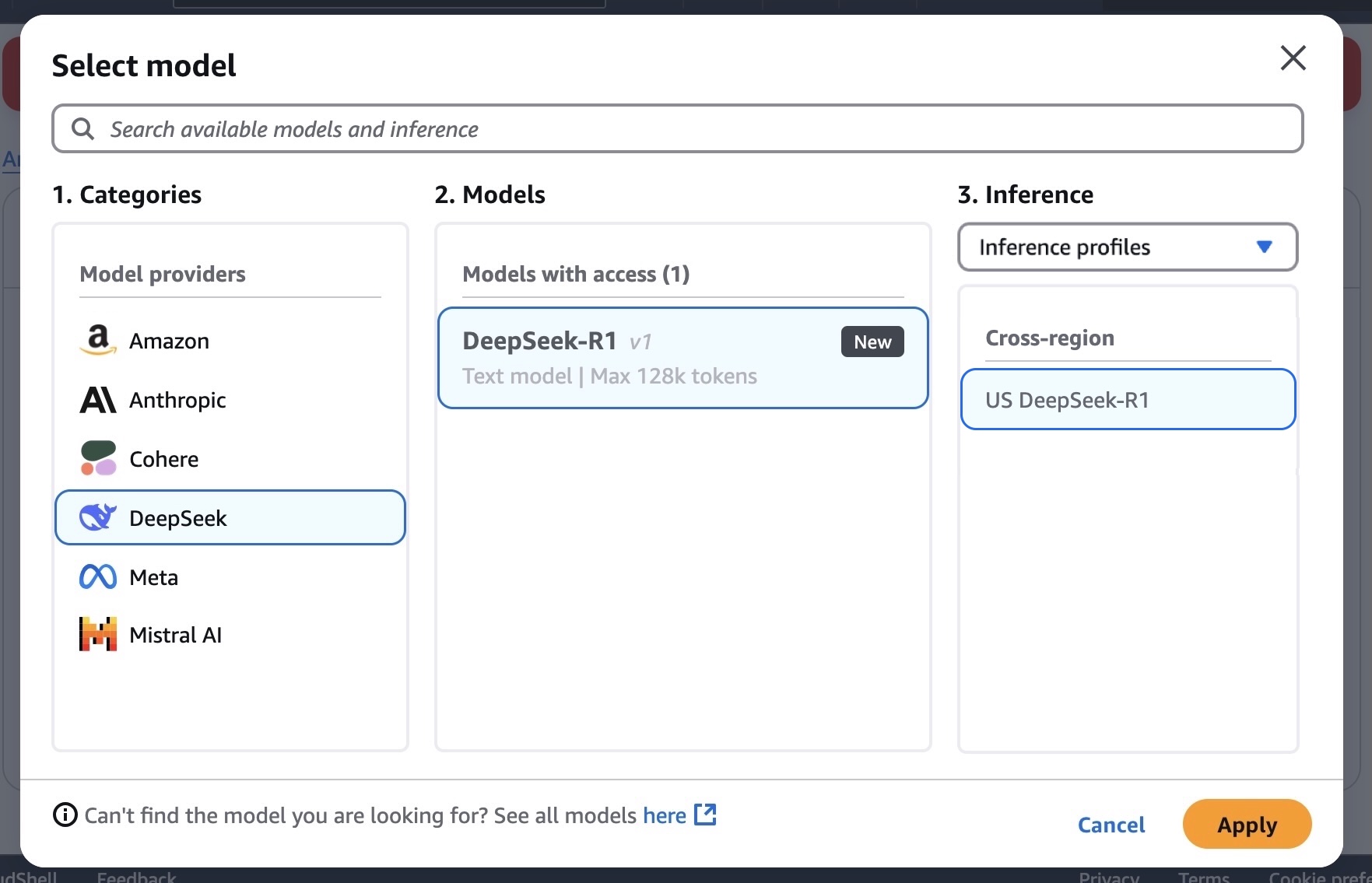 2. Select DeepSeek-R1 model