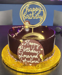 Birthday cake with words Happy Birthday Amazon Aurora!