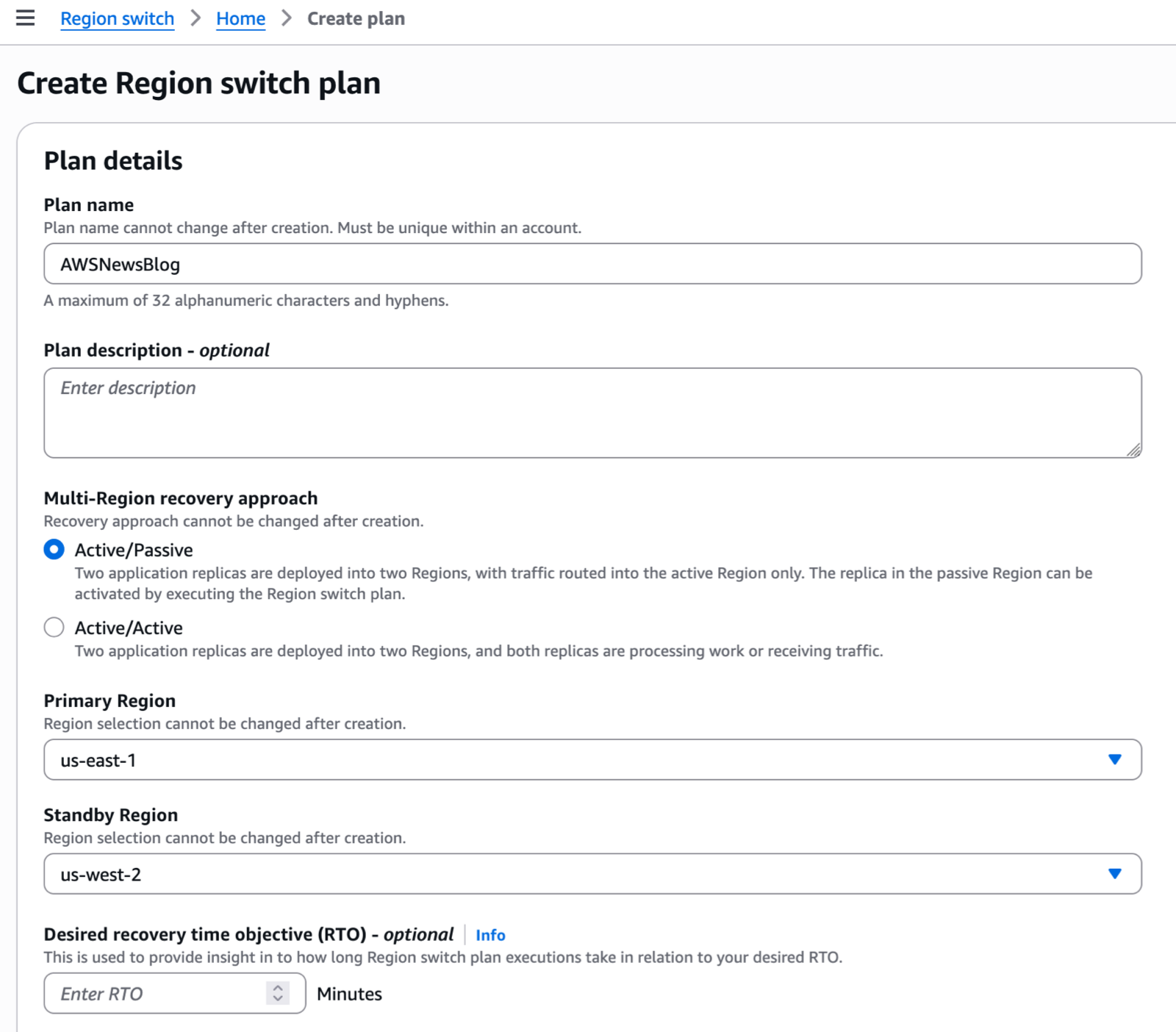 ARC Region switch - create plan