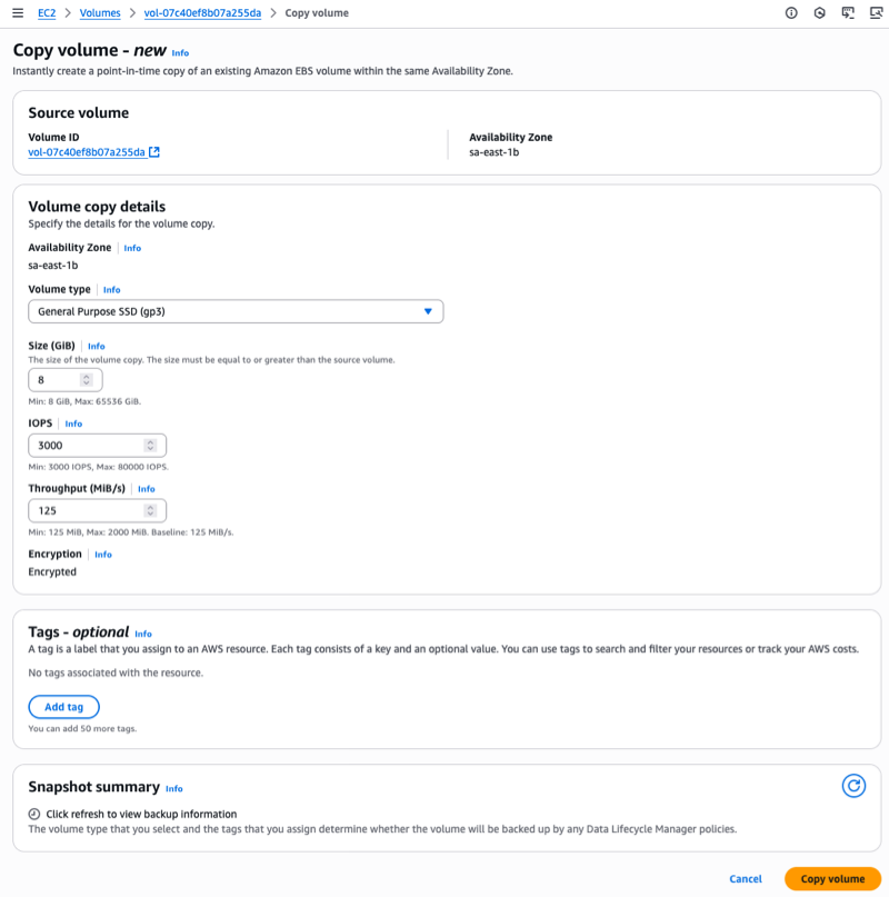 Copy Volume - Parameters