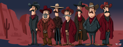 Graphics featuring seven magnificent Old West characters