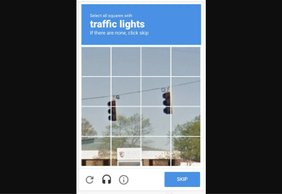Image-based CAPTCHA showing traffic lights