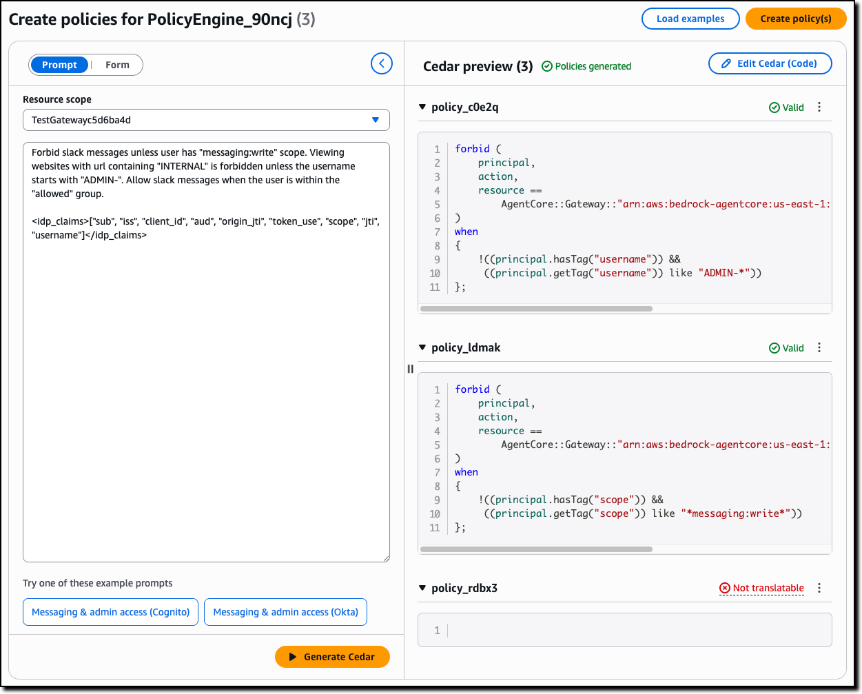Amazon Bedrock AgentCore Policy add