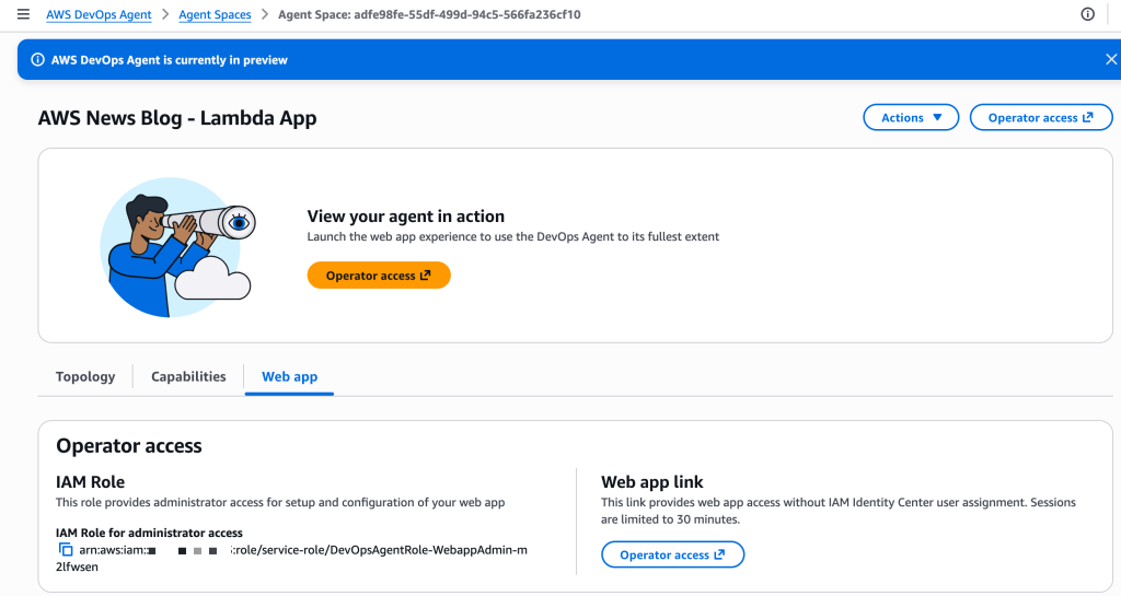 AWS DevOps Agent - web app access