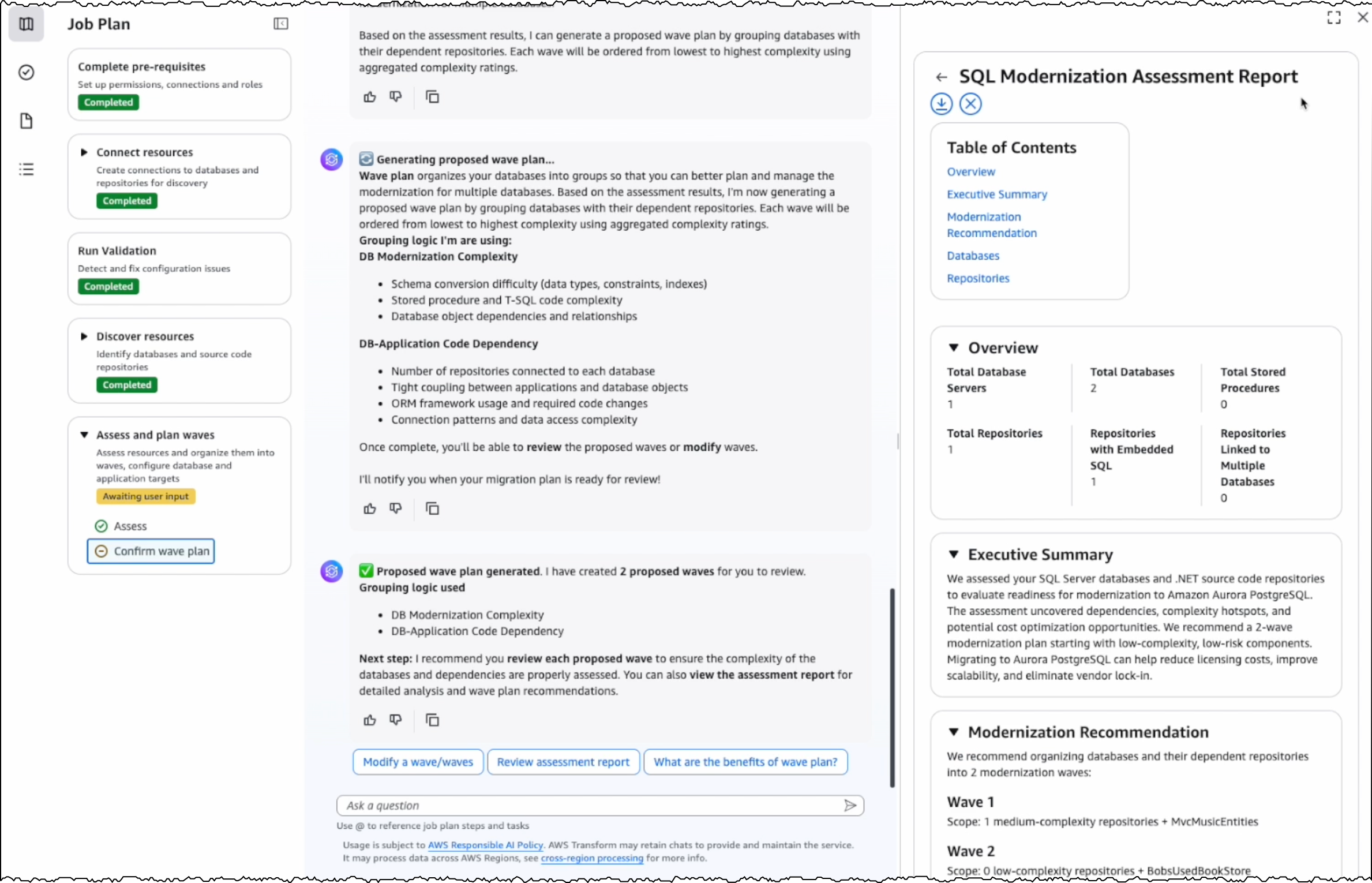 View SQL Modernization Assessment Report 