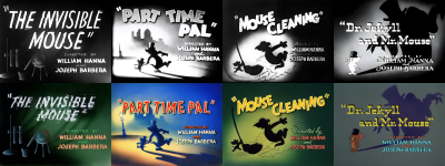 Top: William Hanna and Joseph Barbera’s 1940s Tom & Jerry title cards. Bottom: Colour versions released in 1957. © Warner Bros. Entertainment Inc.