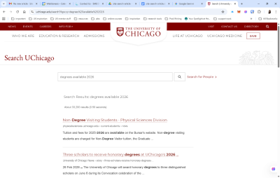 Example of a university website using Google-powered search.
