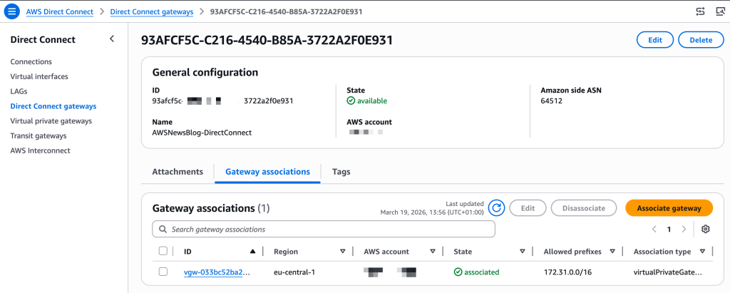 AWS Interconnect associate CGW