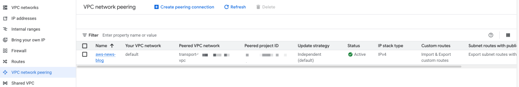 AWS Interconnect - Peering in the Google console