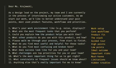 An overview of questions to ask key stakeholders to understand the legacy system, its key features, workflows, and priorities.
