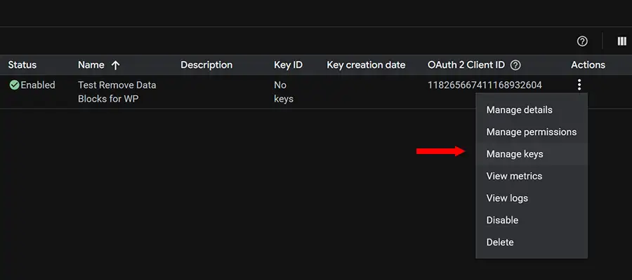 Manage Keys for your Service Account