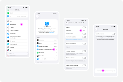 iPhone screens with settings on accessibility