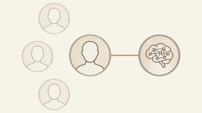 Central worker connected to an AI system, with weaker, fading links to other people