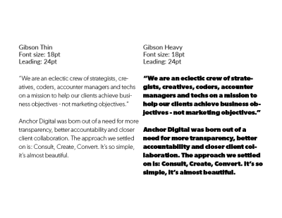 This example demonstrates the difference in readability between a light and a heavy font display.