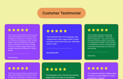Image showing customer reviews and feedback on Kirki’s website builder.